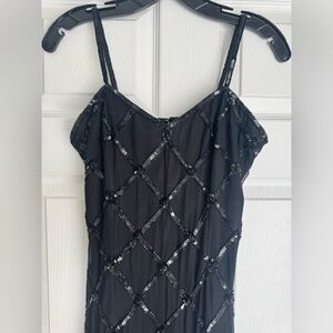 Vintage Scala 1920s-Inspired Black Beaded Silk Flapper Dress – Size 4